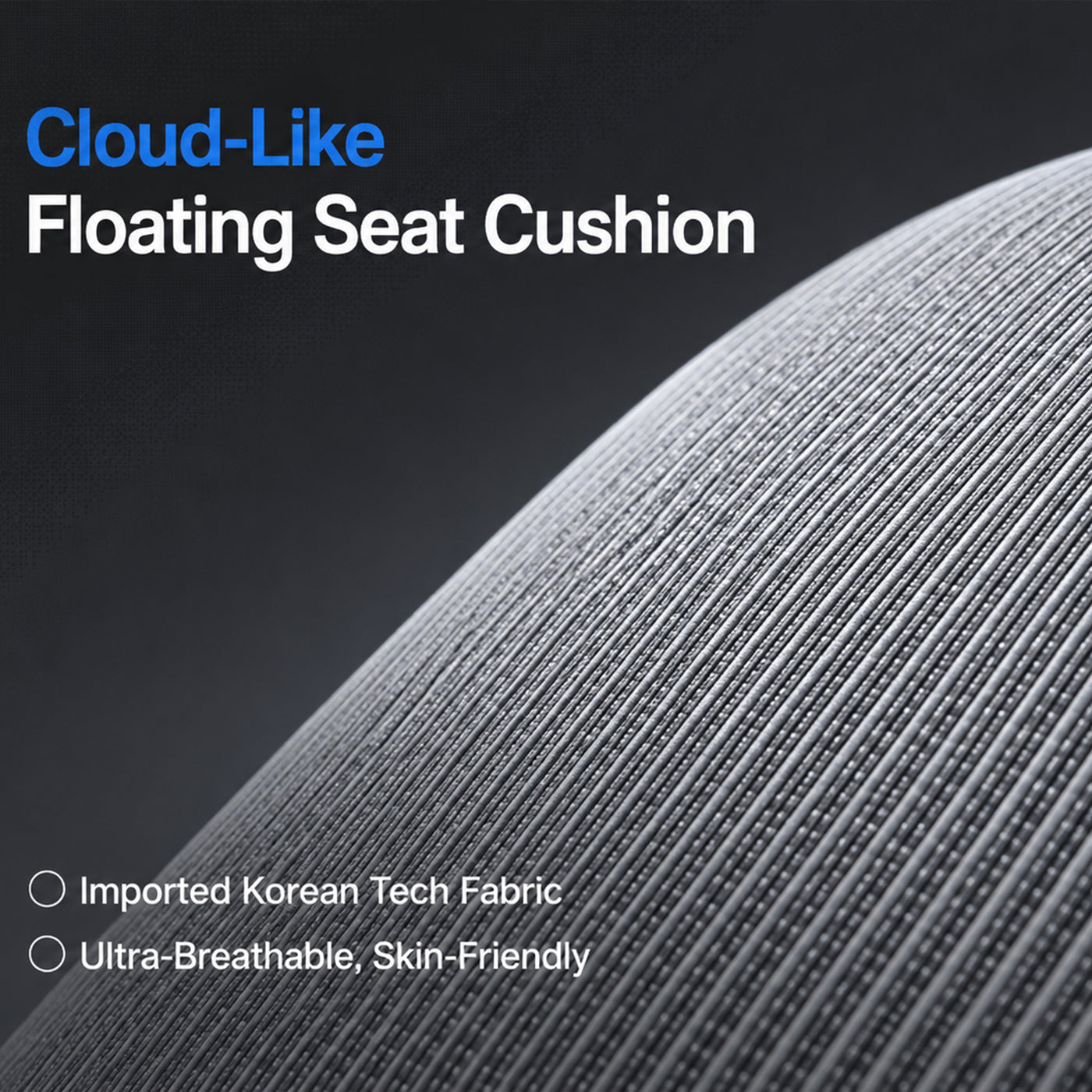Close-up of the BIRCH ergonomic chair floating seat cushion and breathable grey fabric