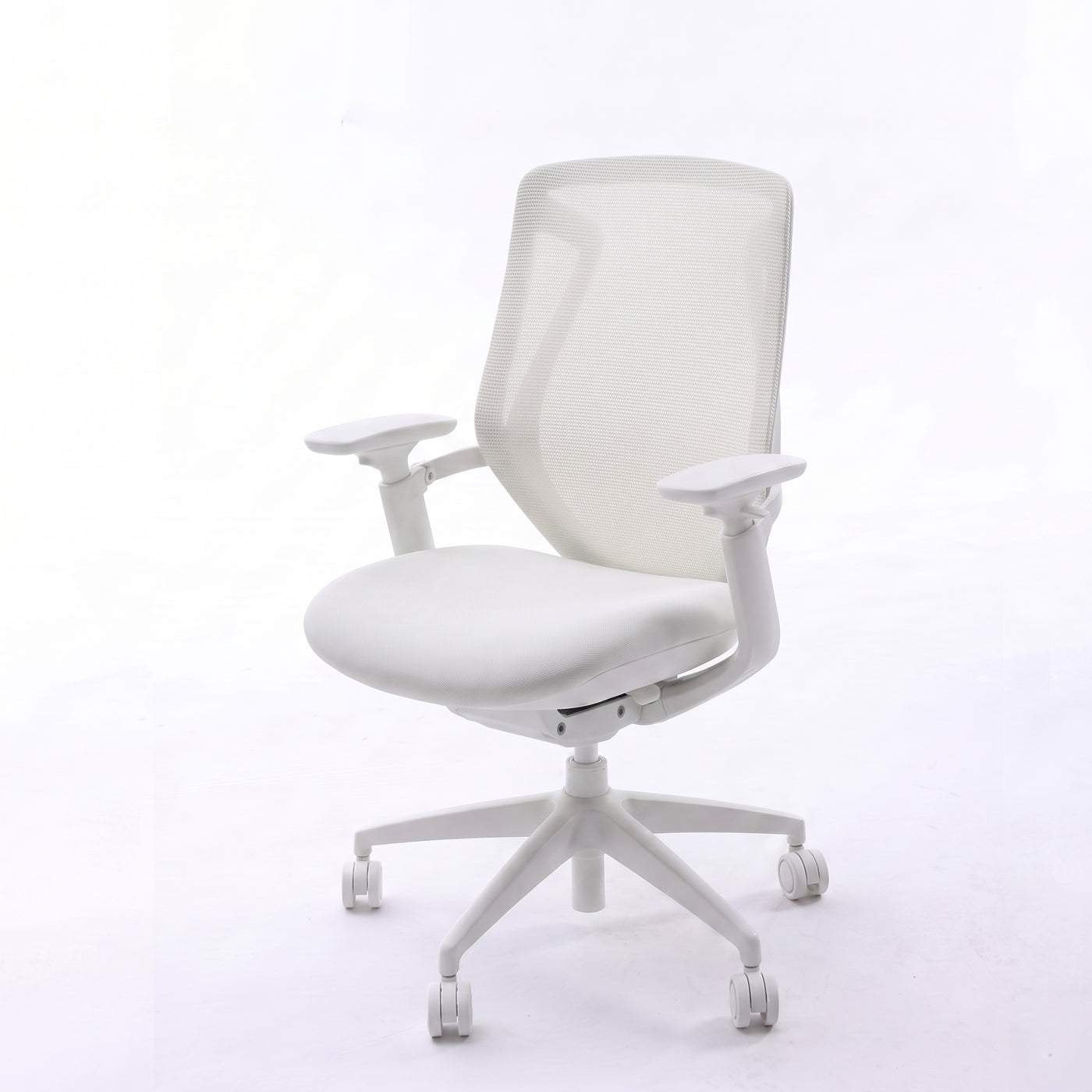 White BIRCH ergonomic chair with a mesh back and adjustable armrests on a white background