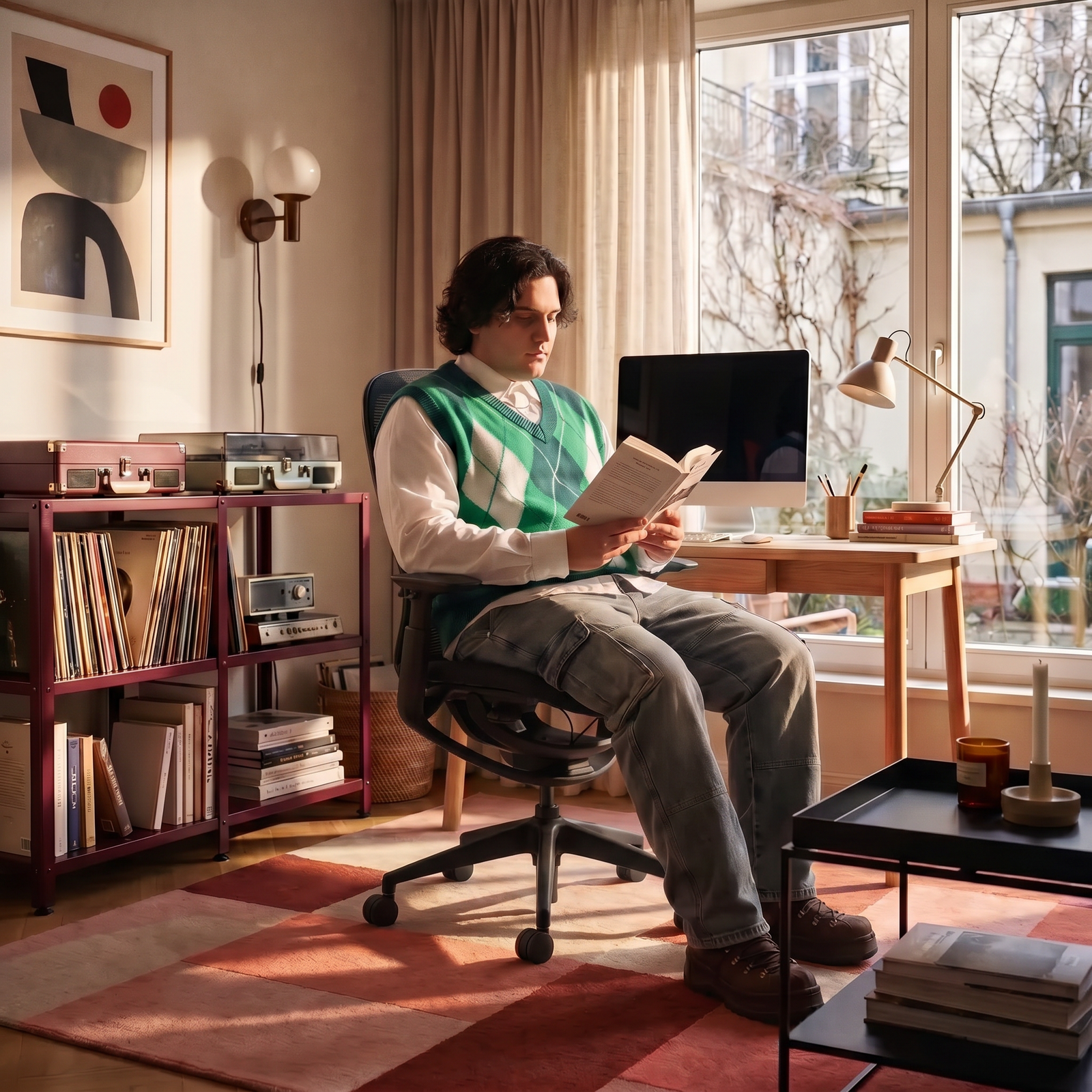 O2 chair in a compact home desk scene