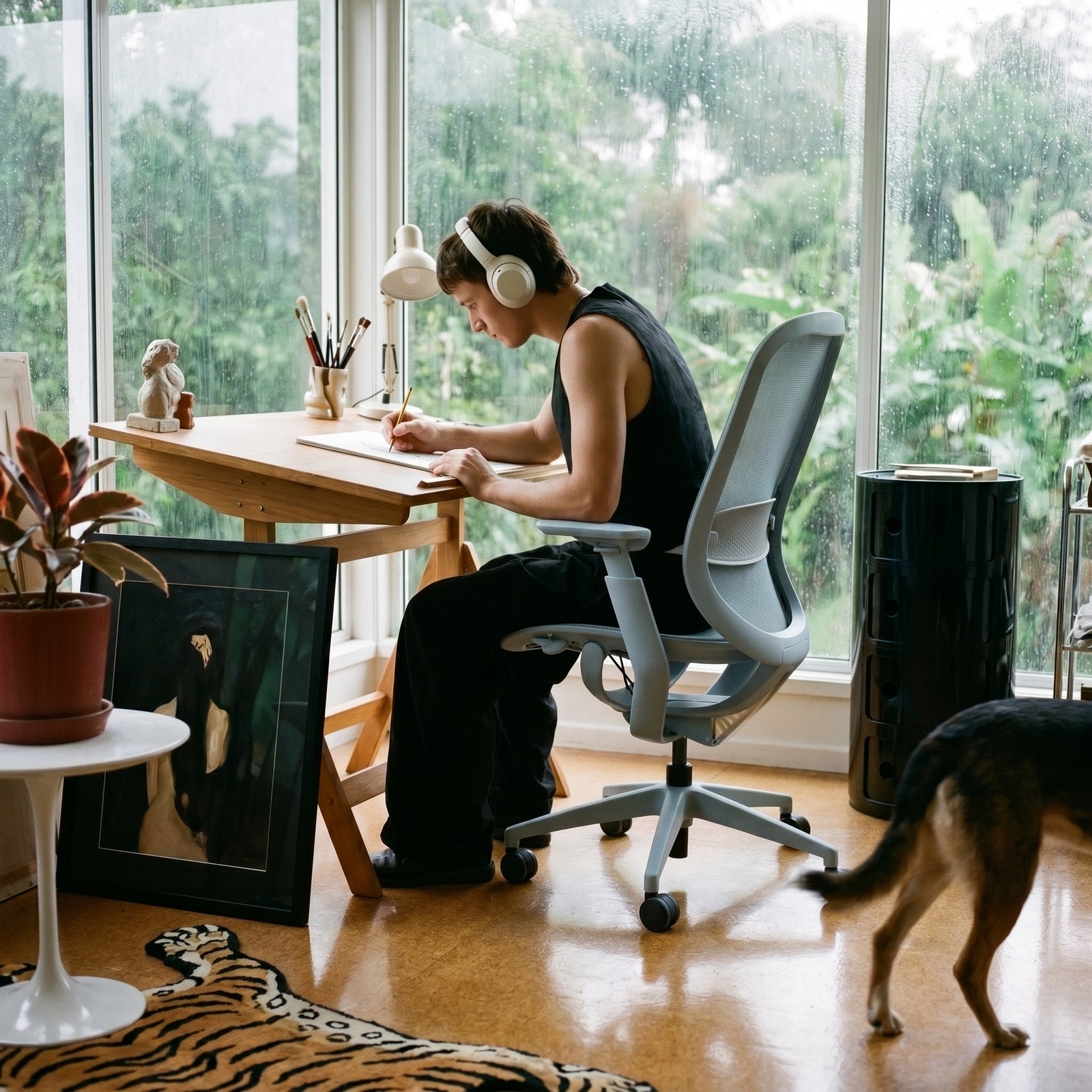 O2 chair finish shown in a home workspace
