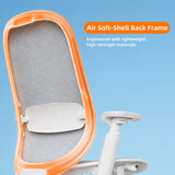 O2 ergonomic chair Air Soft-Shell mesh back frame highlighted in orange