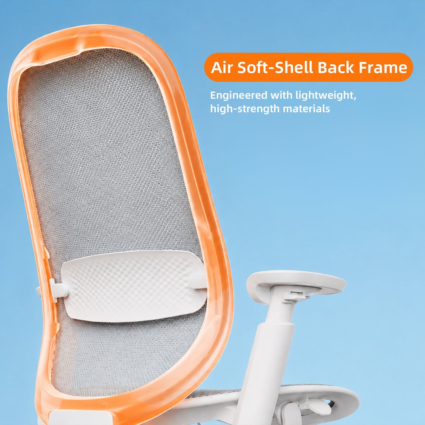 O2 ergonomic chair Air Soft-Shell mesh back frame highlighted in orange